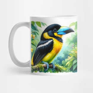 Colorful Black & Yellow Broadbill - Watercolor Bird Mug